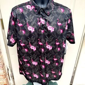 Matrix, Short Sleeve, Black, Polo, Flamingo Design, Size Large